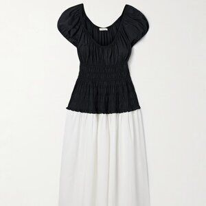 Doen Enya two-tone ruched organic cotton-poplin midi dress